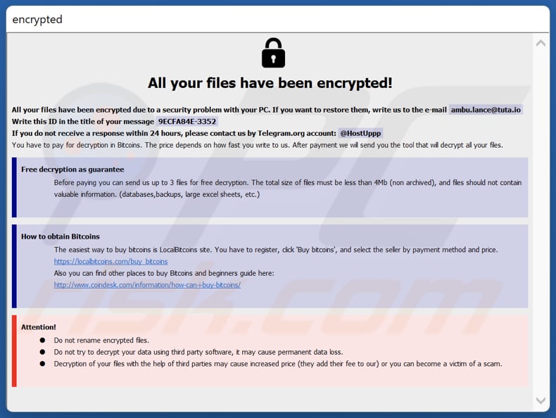 Elpy ransomware ransom note (info.hta)