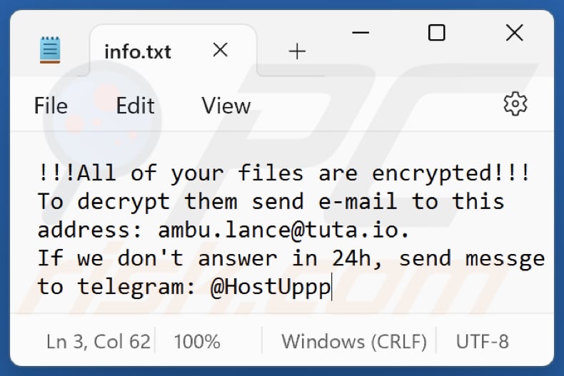 Elpy ransomware text file (info.txt)