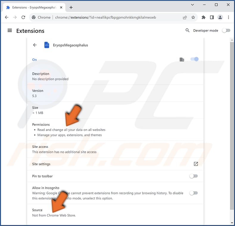 EryopsMegacephalus malicious extension app info