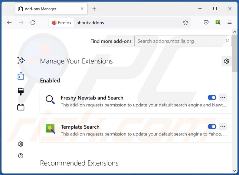 Removing EryopsMegacephalus malicious extension from Mozilla Firefox step 2