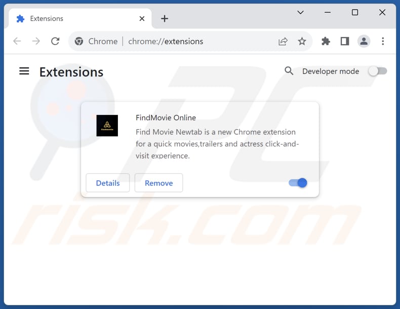 Removing search.findmovie.online related Google Chrome extensions