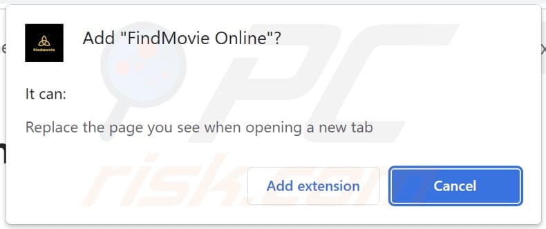 FindMovie Online browser hijacker asking for permissions