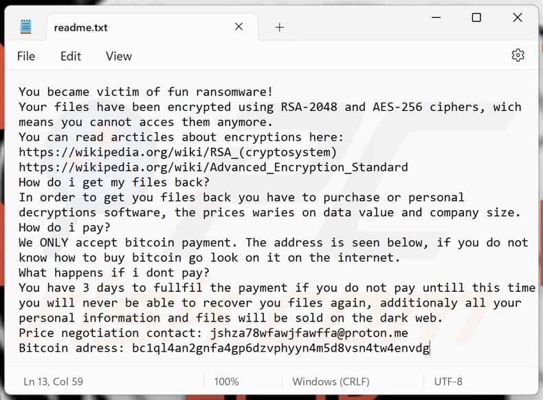 Fun ransomware ransom note (readme.txt)