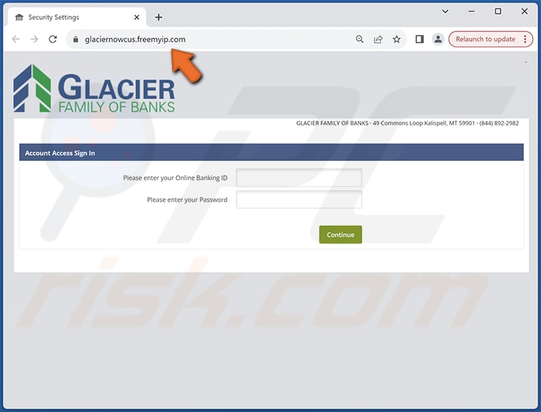 Glacier Bank email scam phishing page