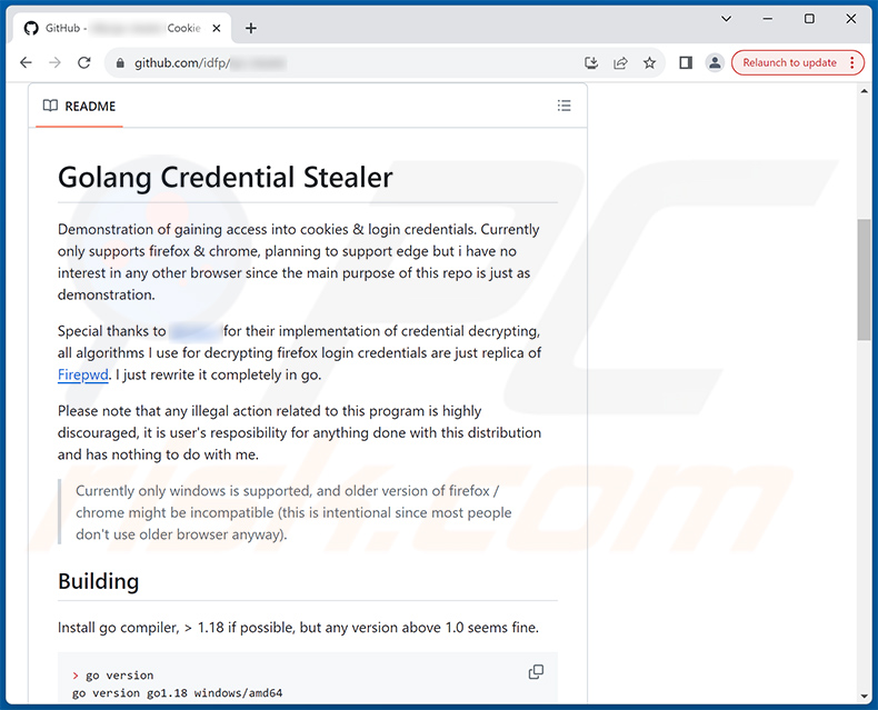 GitHub repository promoting GoStealer malware