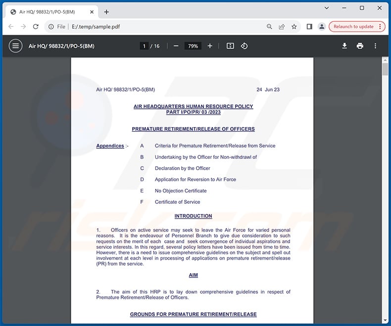 PDF document displayed during the injection of GoStealer malware