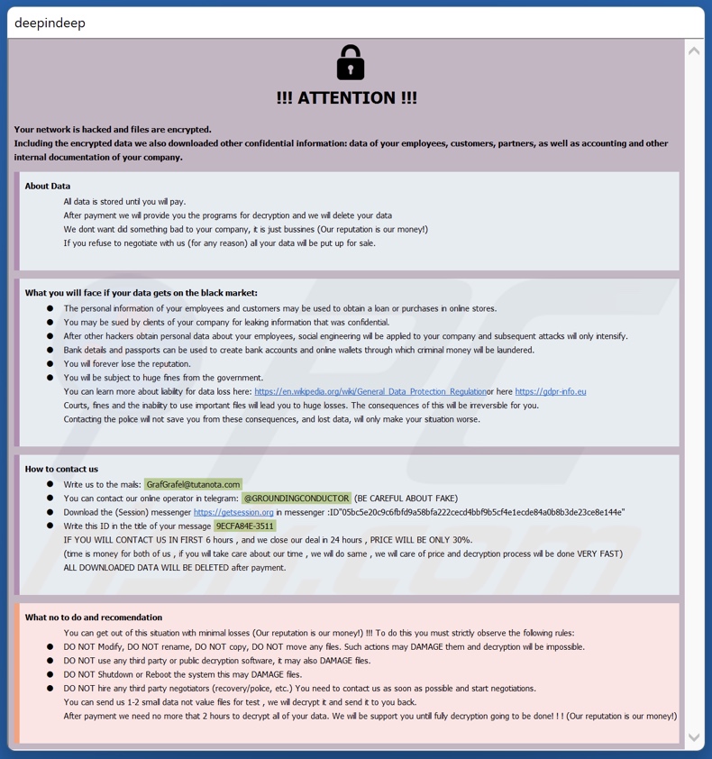 GrafGrafel ransomware ransom note (info.hta)