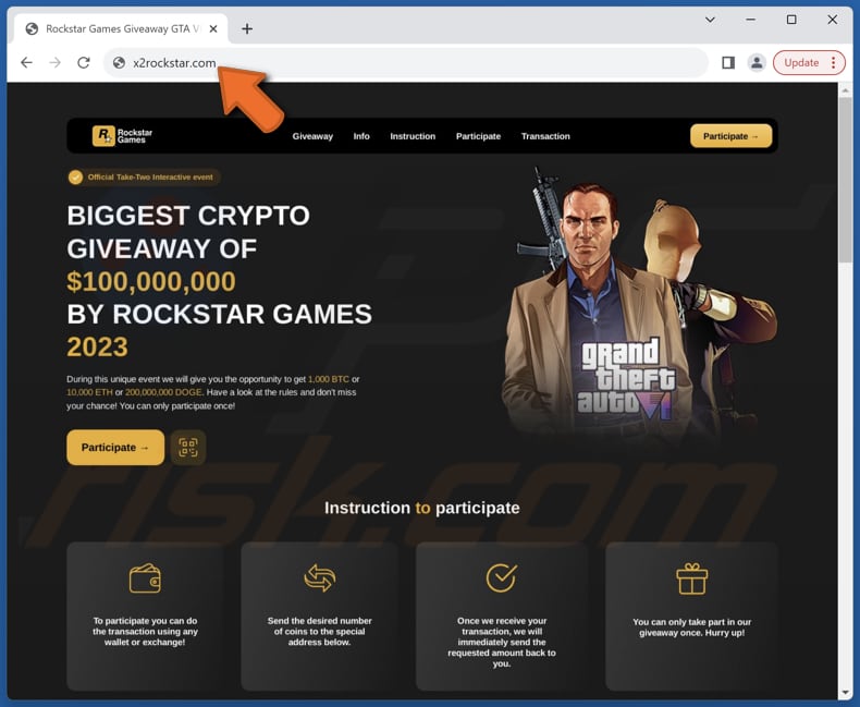 https://www.pcrisk.com/images/stories/screenshots202312/grand-theft-auto-gta-vi-giveaway-scam-main.jpg