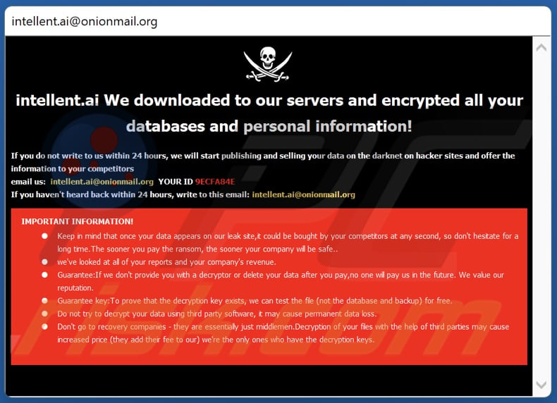 Intel ransomware ransom note (pop-up)