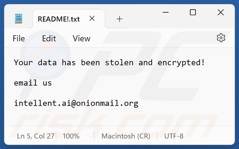 Intel ransomware text file (README!.txt)
