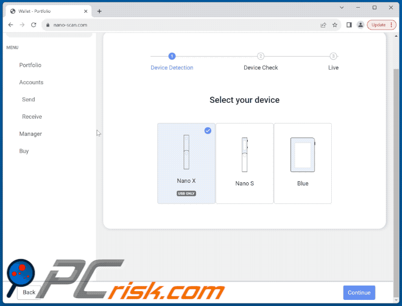 LEDGER SECURITY scam email promoted phishing site (GIF)