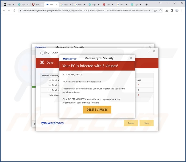 Malwarebytes - Your PC Is Infected With 5 Viruses! scam