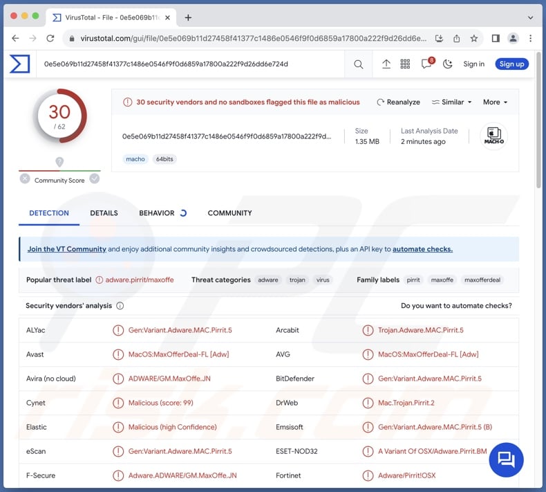 Nbp.app detections on VirusTotal