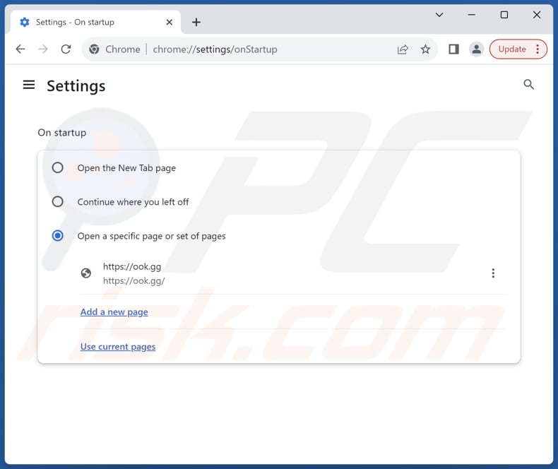 Removing ook.gg from Google Chrome homepage