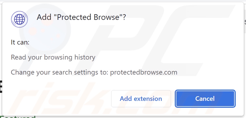 Protected Browse browser hijacker asking for permissions