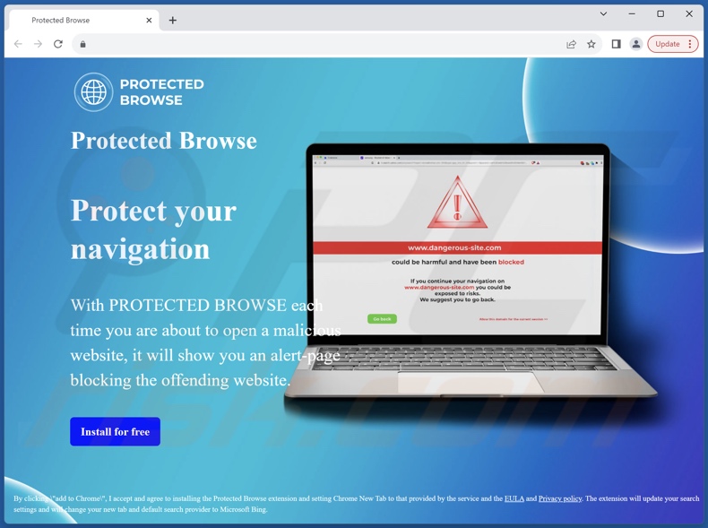 Website used to promote Protected Browse browser hijacker