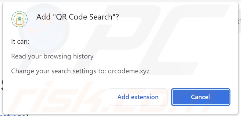 QR Code Search browser hijacker asking for permissions