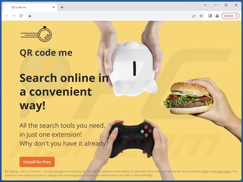 Website used to promote QR Code Search browser hijacker