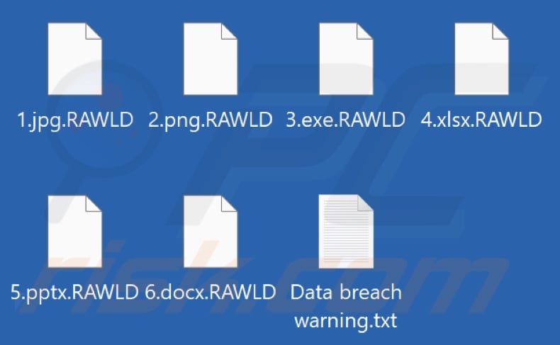 Files encrypted by RA World ransomware (.RAWLD extension)