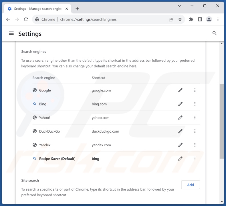 Changing Google Chrome default search engine