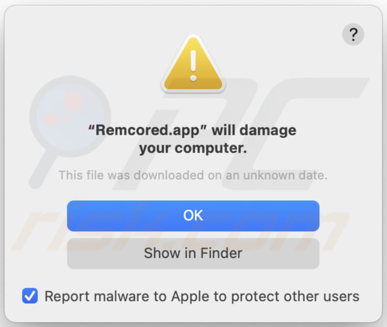 Remcored.app adware warning
