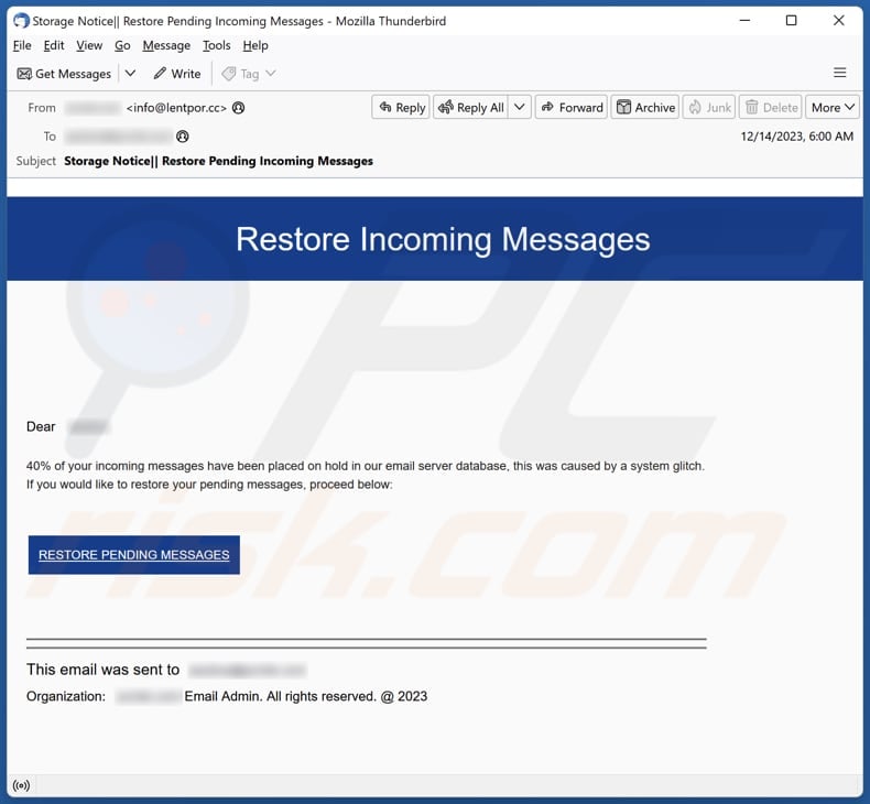 Restore Incoming Messages email spam campaign