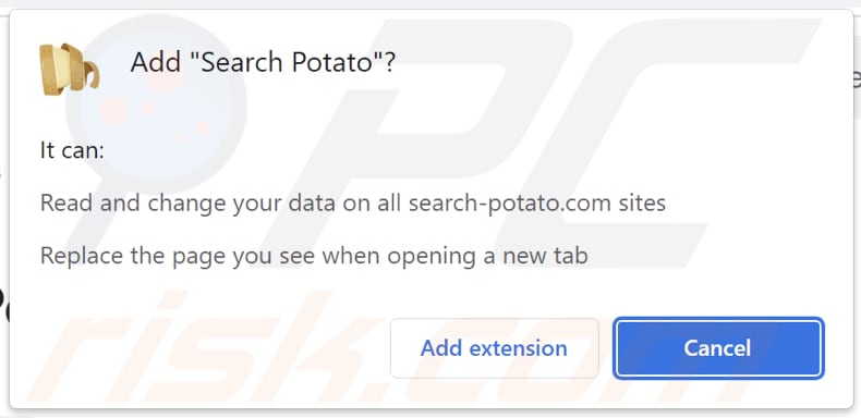 Search Potato browser hijacker asking for permissions