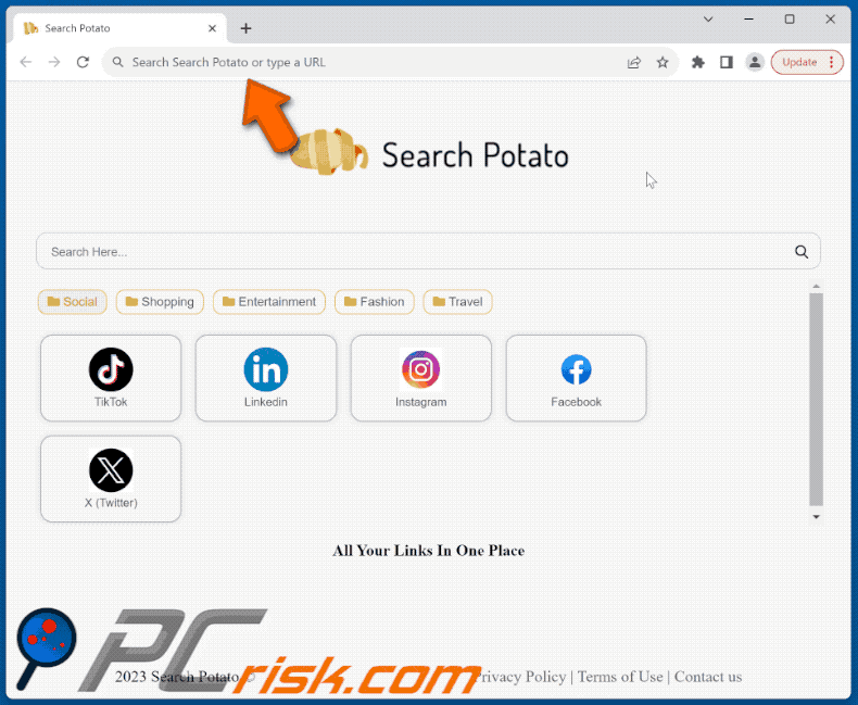 Search Potato browser hijacker search potato.com redirects to bing.com