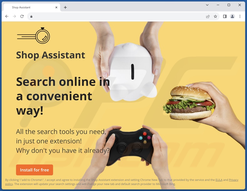 Website promoting Shop Assistant adware