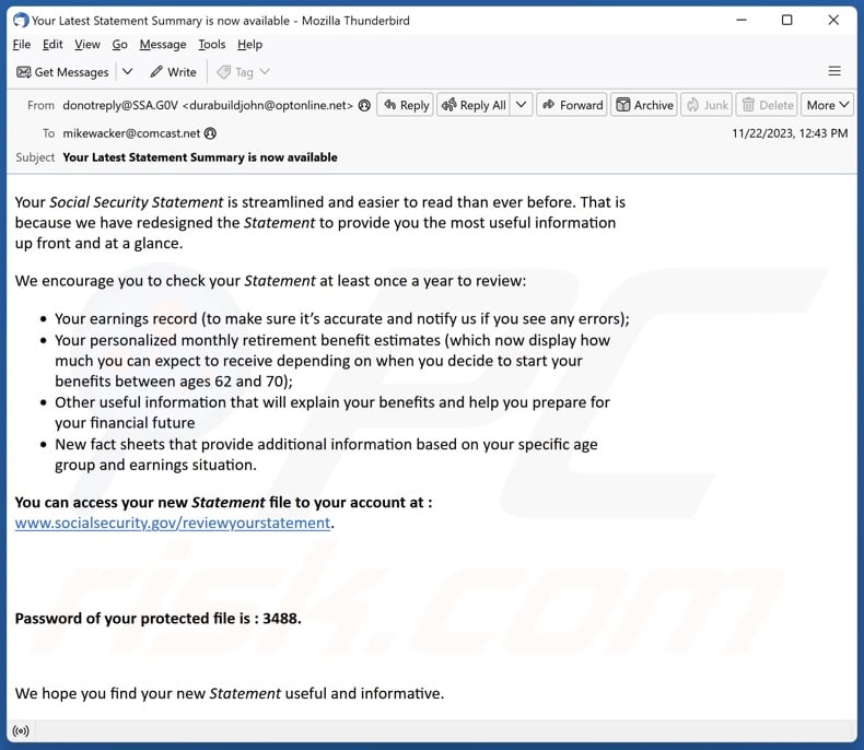 Social Security Statement malspam