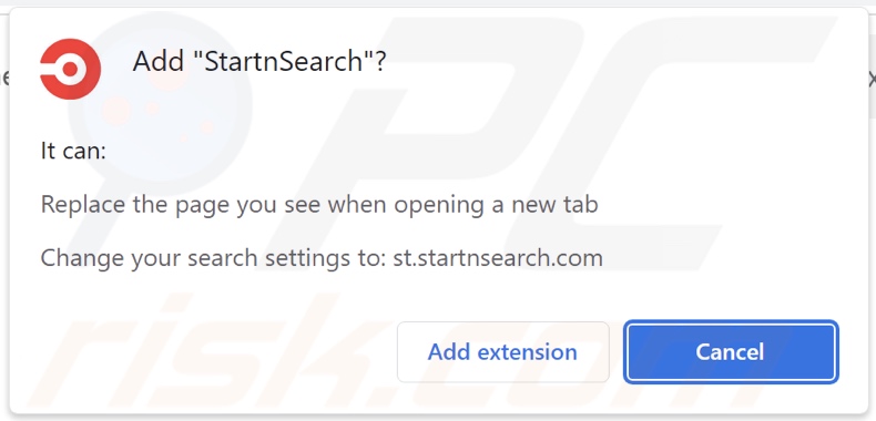 StartnSearch browser hijacker asking for permissions