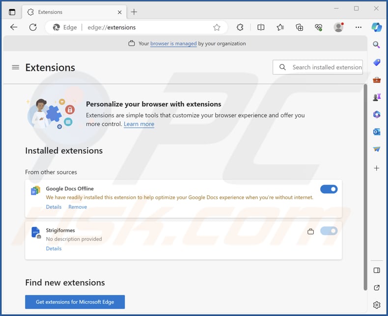 Strigiformes malicious extension on Edge