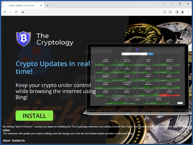 Website used to promote The Cryptology browser hijacker