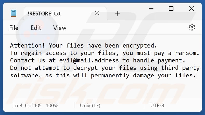 Tprc ransomware text file (!RESTORE!.txt)