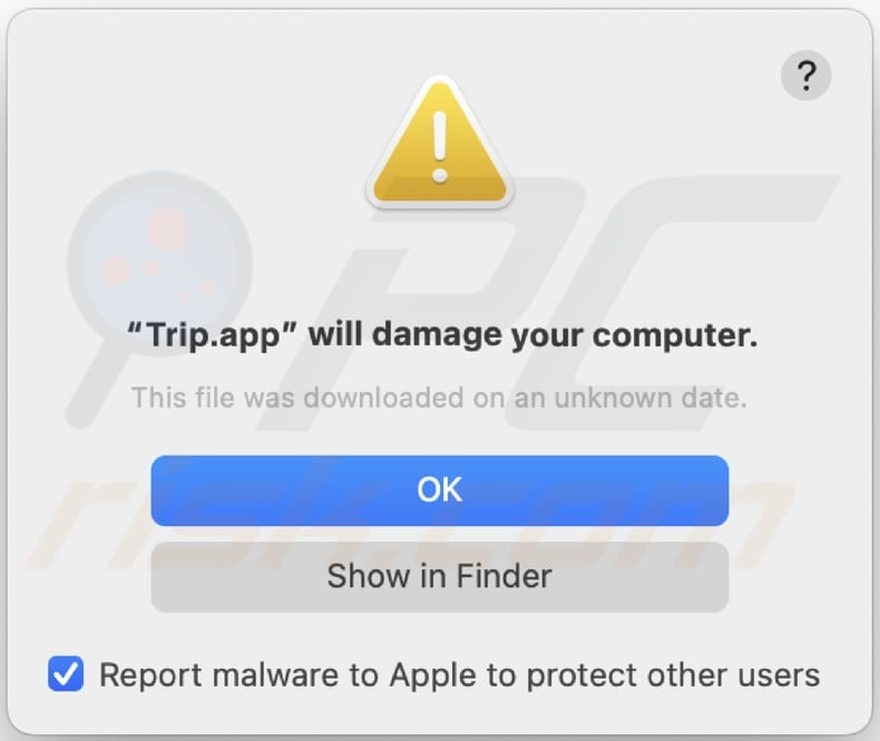 Trip.app adware warning