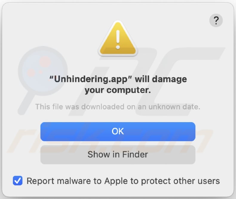 Unhindering.app adware warning