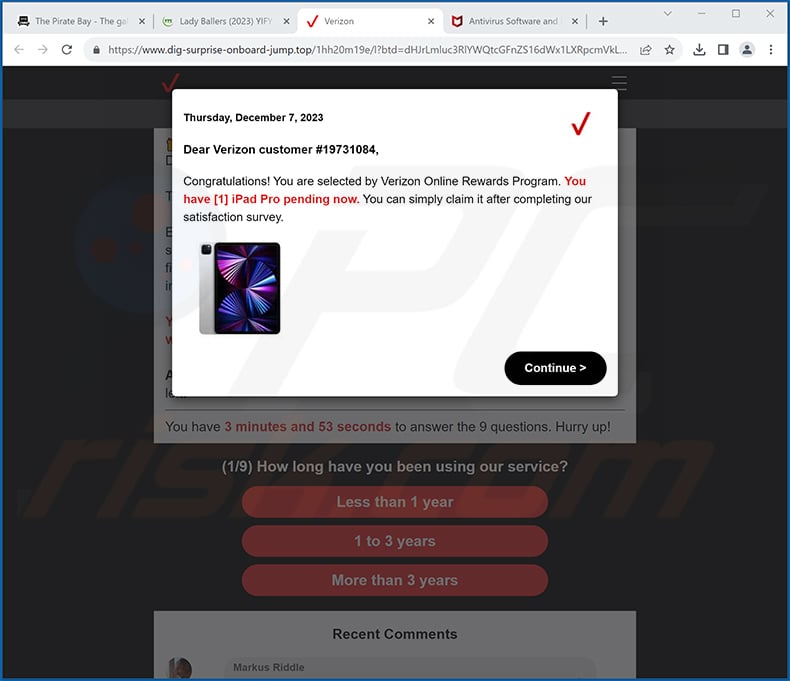 Verizon Survey Reward Scam (2023-12-07)