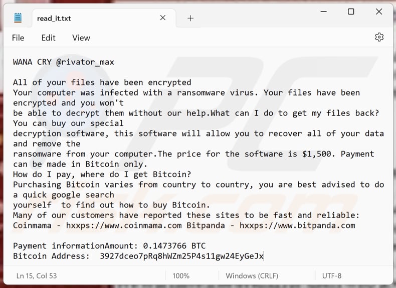 WANA CRY ransomware text file (read_it.txt)