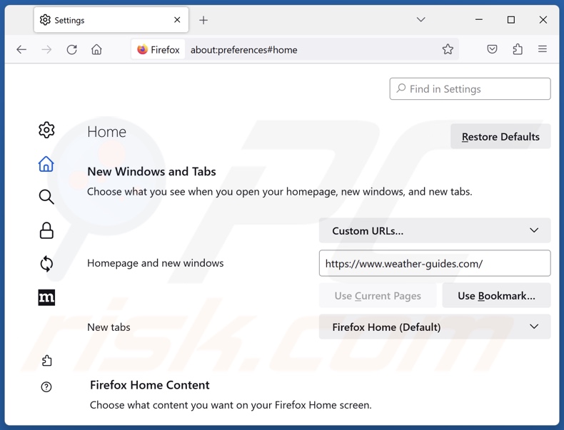 Removing weather-guides.com from Mozilla Firefox homepage