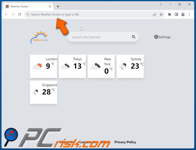 Weather Guides browser hijacker redirecting to Bing (GIF)