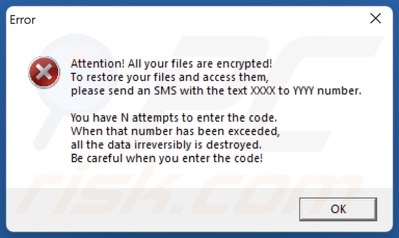 Xro ransomware ransom note (pop-up)
