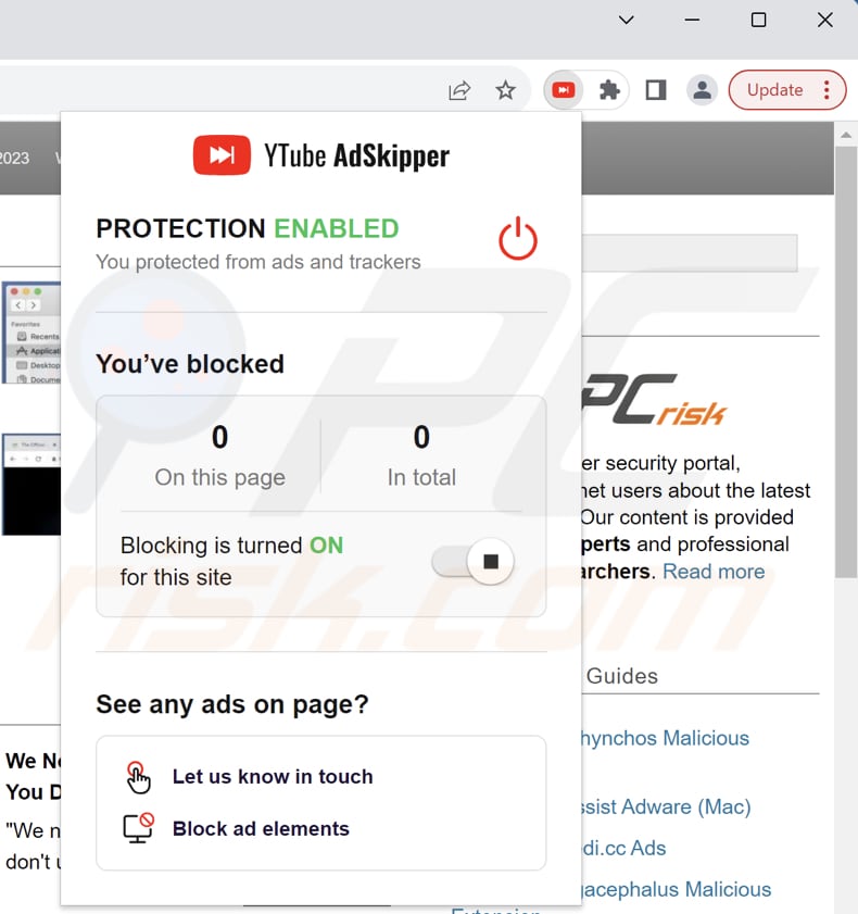 YTube AdSkipper adware appearance