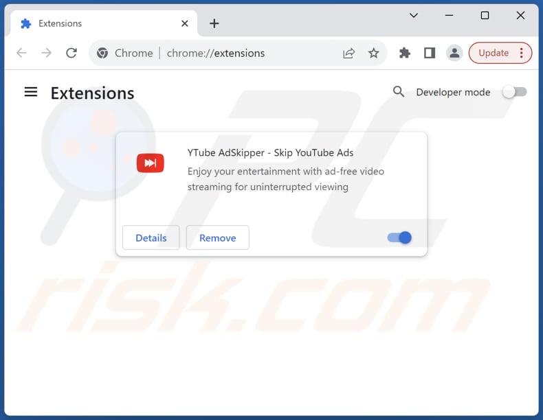 Removing YTube AdSkipper adware from Google Chrome step 2