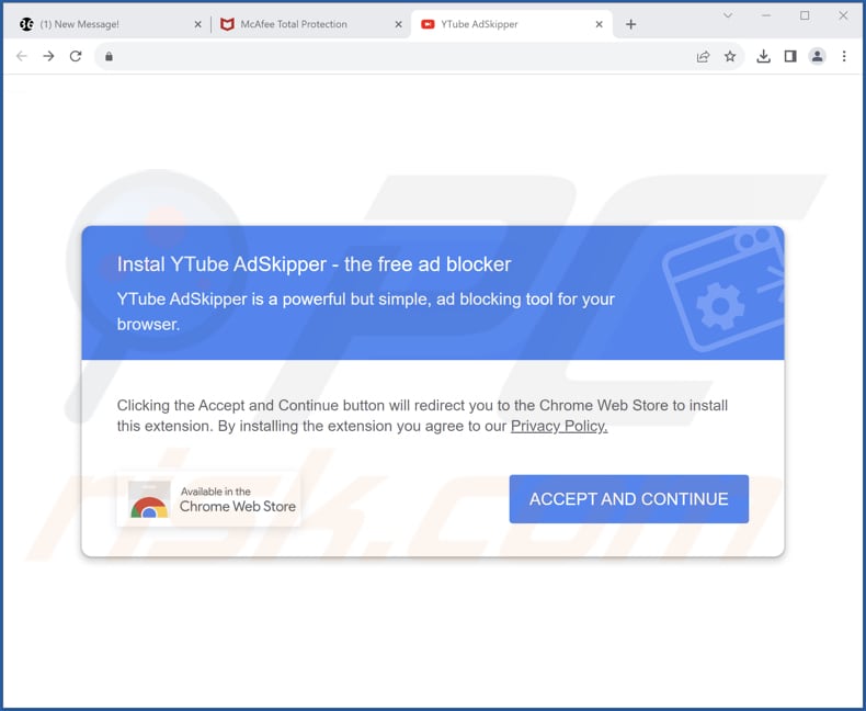 YTube AdSkipper adware promoter