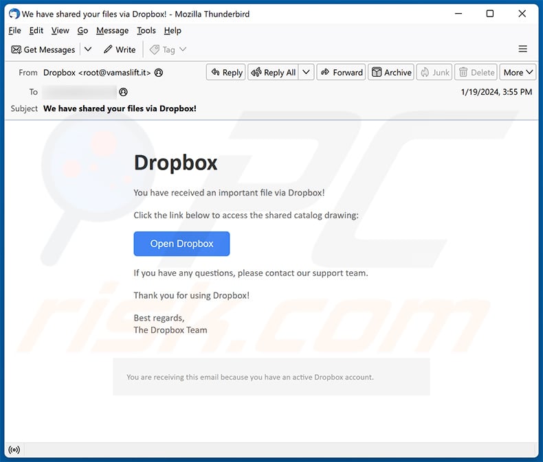 A File Was Shared With You Via Dropbox email scam (2024-01-22)