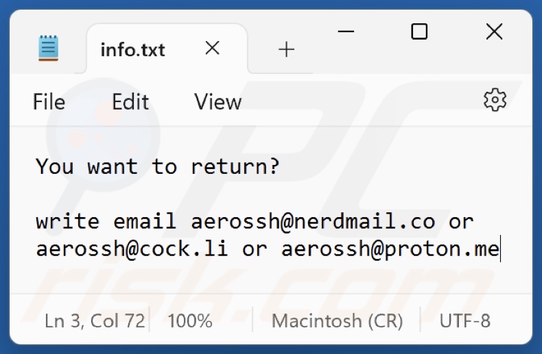 AeR ransomware text file (info.txt)
