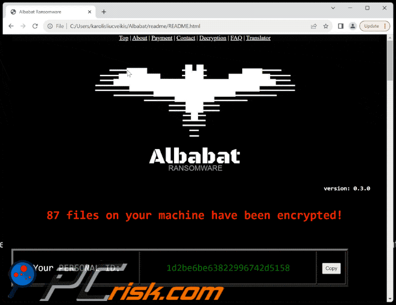 Albabat ransomware html ransom note (README.html)