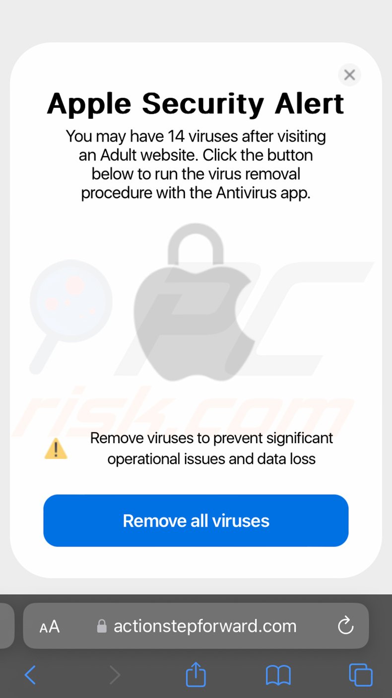 Apple Security Alert pop-up scam (2024-01-03)
