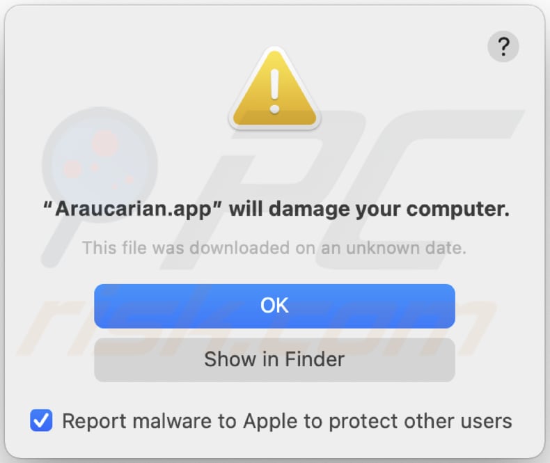 Araucarian.app adware warning