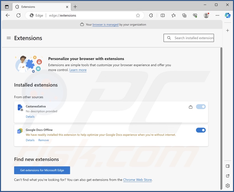 CastaneaSativa installed on the Edge browser